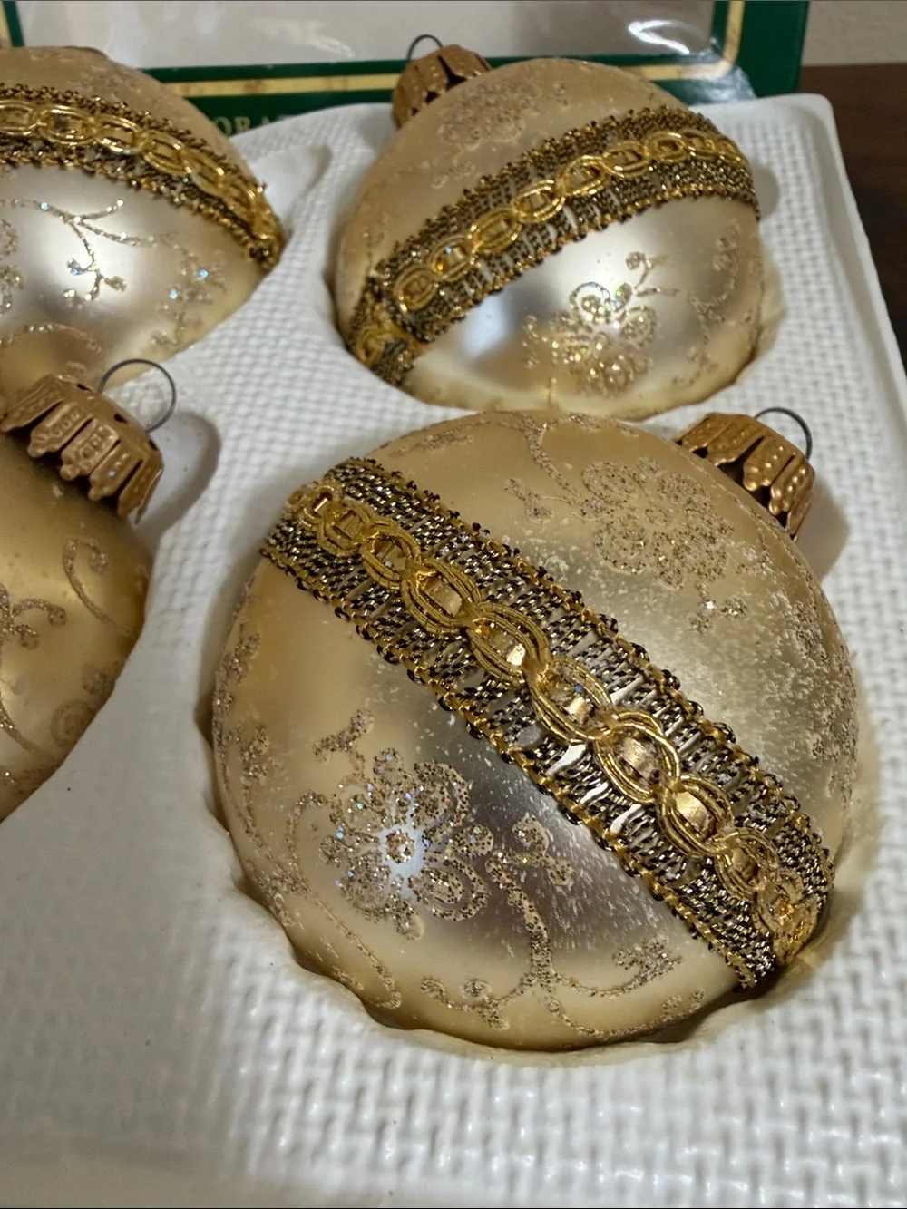 Hand-Decorated Gold Glass Holiday Ornament Set - Krebs